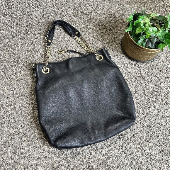 Michael Kors Jet Set Travel Medium Chain Shoulder Tote Pebbled Leather Black - Picture 5 of 11